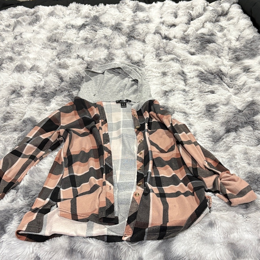 Plaid Hooded Cardigan